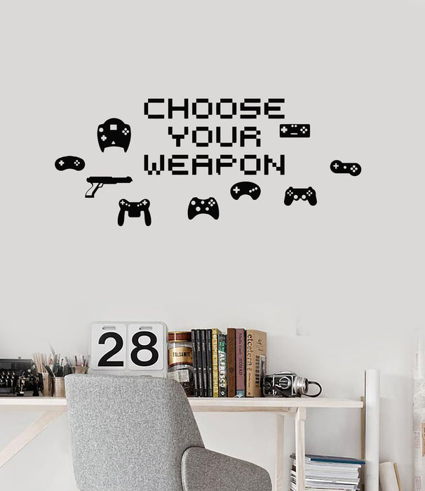Vinyl Wall Decal Choose Your Weapon Quote Video Game Pixel Art Stickers Mural (ig5274)
