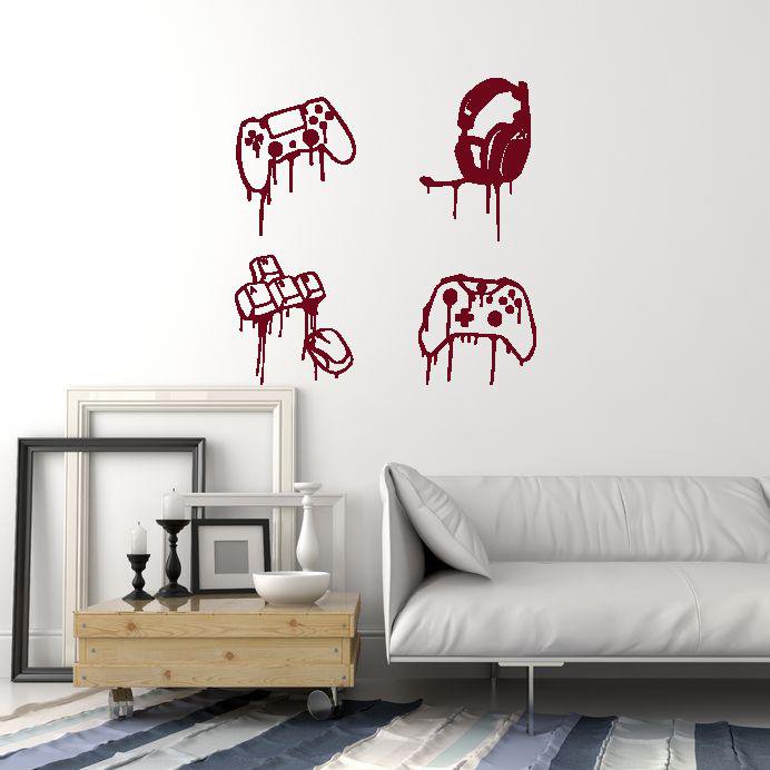 Vinyl Wall Decal Gamer Stuff Joysticks Headphones Keyboard Mouse Stickers Mural (ig5747)