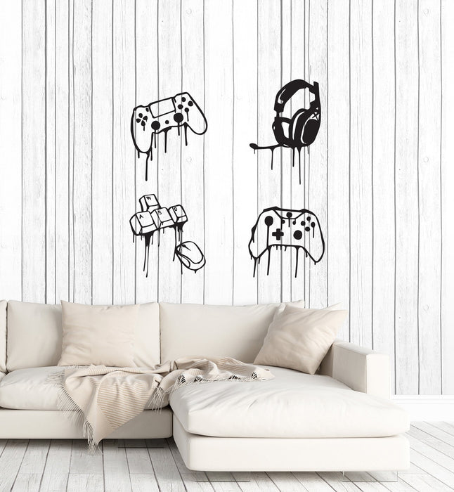 Vinyl Wall Decal Gamer Stuff Joysticks Headphones Keyboard Mouse Stickers Mural (ig5747)