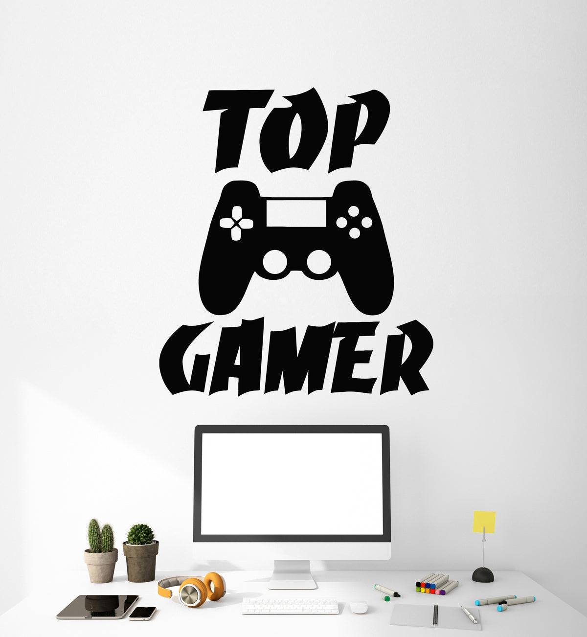 Vinyl Wall Decal Top Gamer Video Game Room Computer Joystick Stickers ...