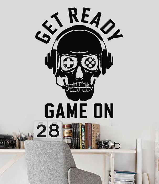 Vinyl Wall Decal Skull Gamer Player Headphones Playroom Game Zone Stickers Mural (g2787)