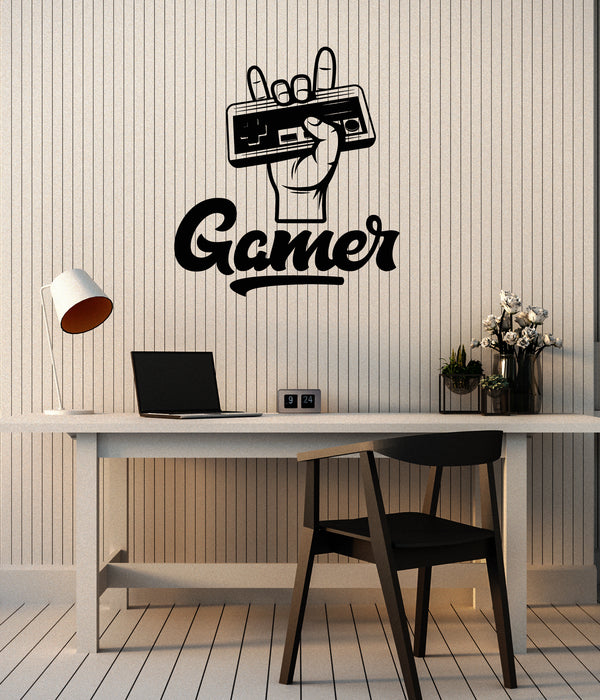 Vinyl Wall Decal Gamer Hand Retro Gamepad Joystick Video Games Art Stickers Mural (ig6041)