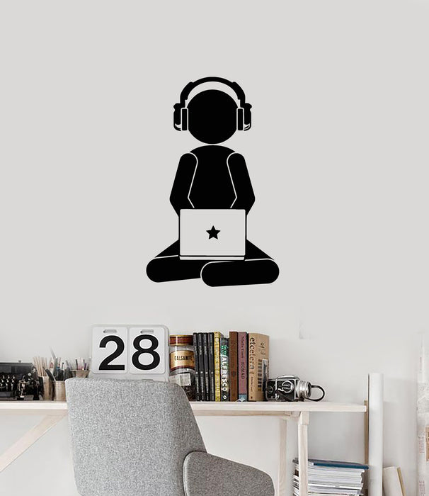 Vinyl Wall Decal Gamer with Laptop Headphones Video Games Gaming Stickers Mural (ig6094)