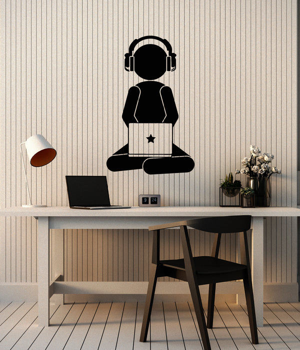 Vinyl Wall Decal Gamer with Laptop Headphones Video Games Gaming Stickers Mural (ig6094)