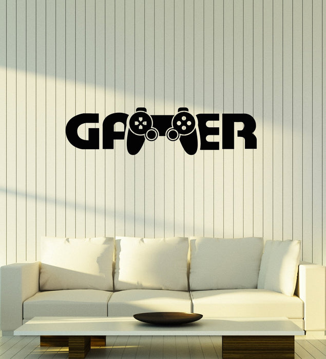 Vinyl Wall Decal Gamer Lettering Word Joystick Video Games Room Art Stickers Mural (ig5573)