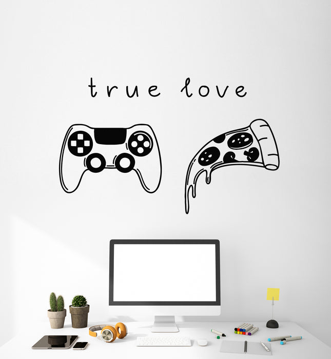Vinyl Wall Decal Slice Of Pizza Joystick True Love Game Room Stickers Mural (g3148)