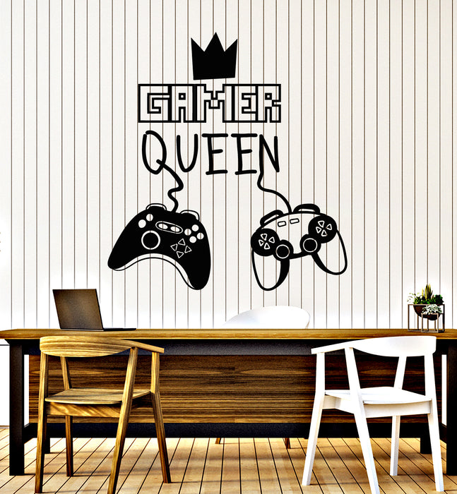 Vinyl Wall Decal Joystick Gamer Queen Crown Girl Play Room