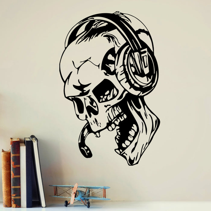 Wall Stickers Vinyl Decal Gamer Play Skull Music Headphones Video Game Unique Gift (ig450)