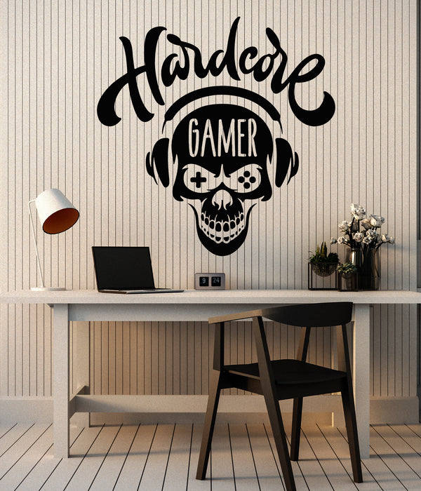 Vinyl Wall Decal Hardcore Scary Skull Gamer Play Room Stickers Mural (g5377)