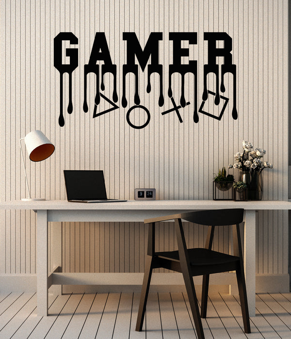 Vinyl Wall Decal Words Gamer Video Game Playing Room Stickers Mural (g5427)