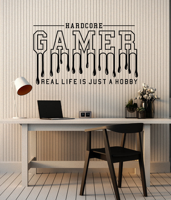Vinyl Wall Decal Gamer Quote Real Life Is Just A Hobby Game Room Stickers Mural (g5464)