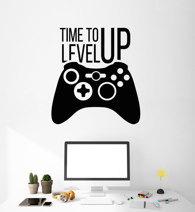 Vinyl Wall Decal Time To Level Up Gamer Quote Joystick Game Room Stickers Mural (g7306)
