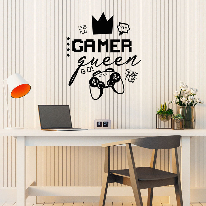 Vinyl Wall Decal Lettering Gamer Queen Crown Girl Play Room Stickers Mural (g8312)
