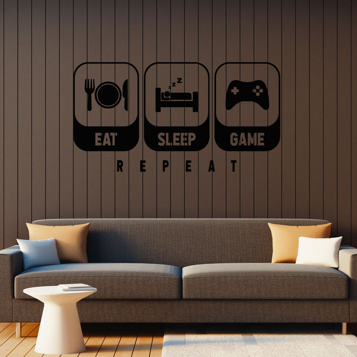 Vinyl Wall Decal Eat Sleep Game Repeat Gamer Room Interior Stickers Mural (g8457)