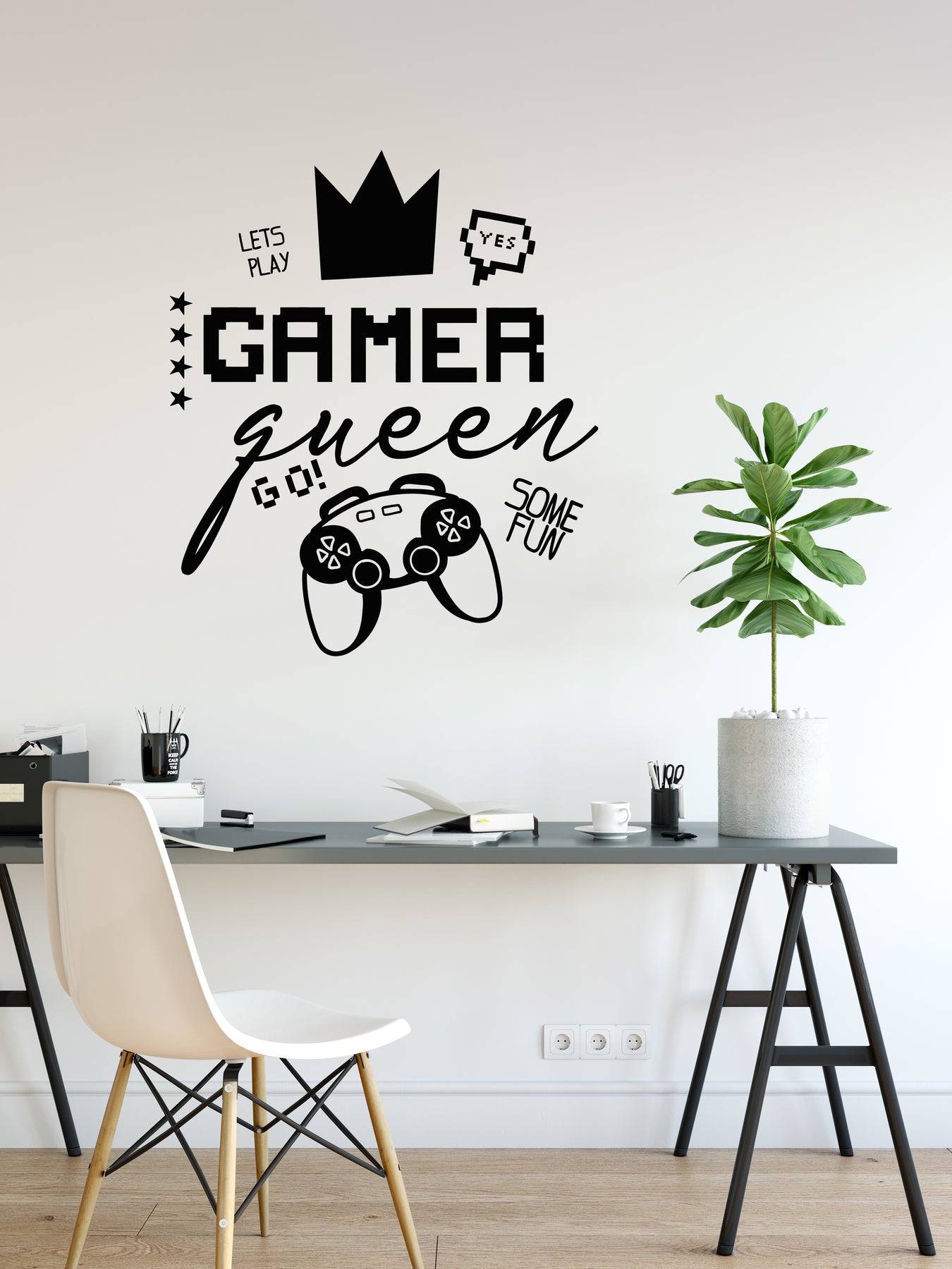 Vinyl Wall Decal Joystick Gamer Queen Crown Girl Play Room