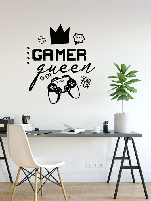 Vinyl Wall Decal Lettering Gamer Queen Crown Girl Play Room Stickers Mural (g8312)