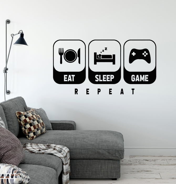 Vinyl Wall Decal Eat Sleep Game Repeat Gamer Room Interior Stickers Mural (g8457)