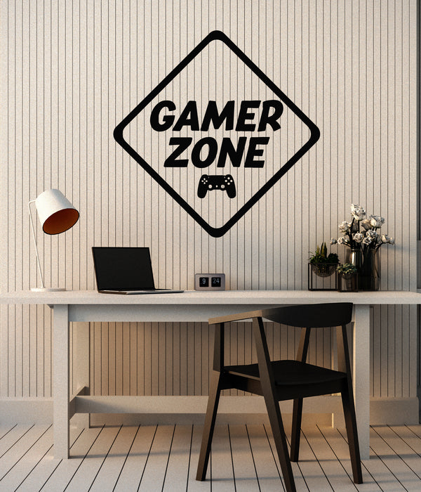 Vinyl Wall Decal Gamer Zone Gaming Joystick Video Game Playroom Stickers Mural (g7476)