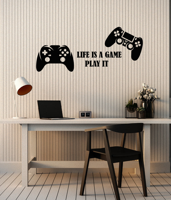 Vinyl Wall Decal Video Games Play Boys Room Two Joysticks Stickers Mural (g3214)