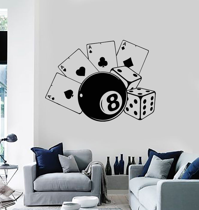 Vinyl Wall Decal Playing Cards Billiards Gambling Casino Stickers Mural (g3452)
