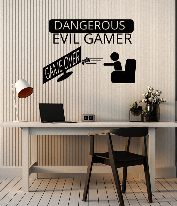 Vinyl Wall Decal Game Over Joystick Gaming Boy's Teen Room Stickers Mural (g7426)