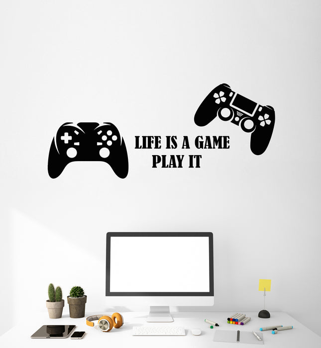 Vinyl Wall Decal Video Games Play Boys Room Two Joysticks Stickers Mural (g3214)