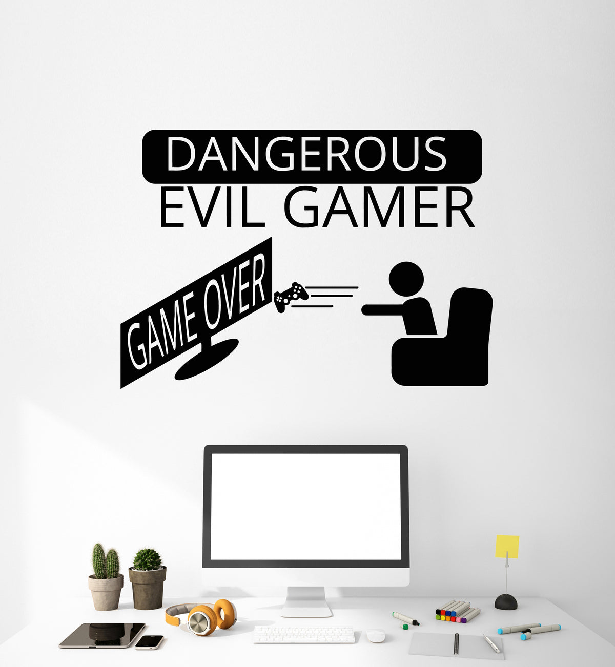 Vinyl Wall Decal Game Over Joystick Gaming Boy's Teen Room Stickers Mu ...