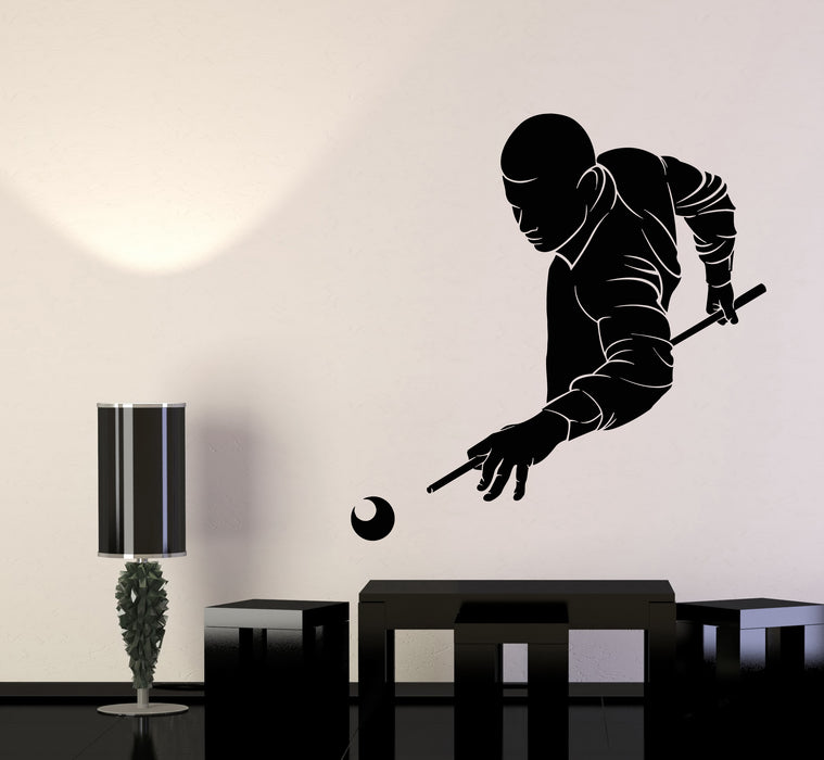 Vinyl Wall Decal Billiards Club Playing Man Games Room Cue Stickers Mural (g7998)