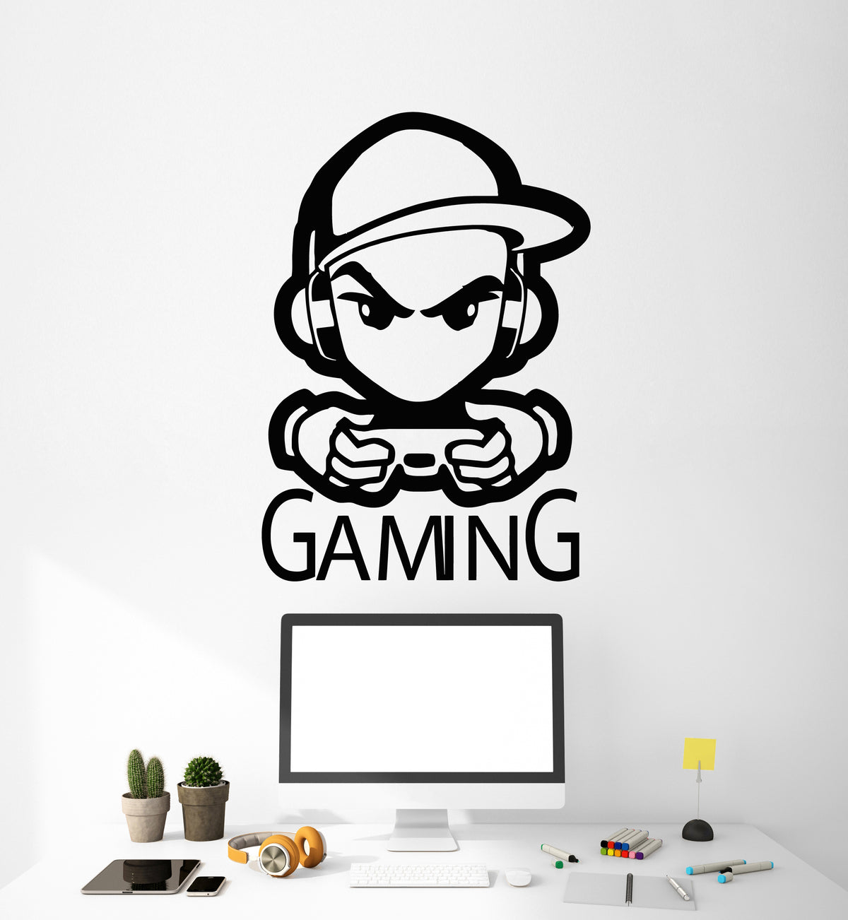 Vinyl Wall Decal Gamer Headphones Joystick Game Zone Playroom Stickers ...