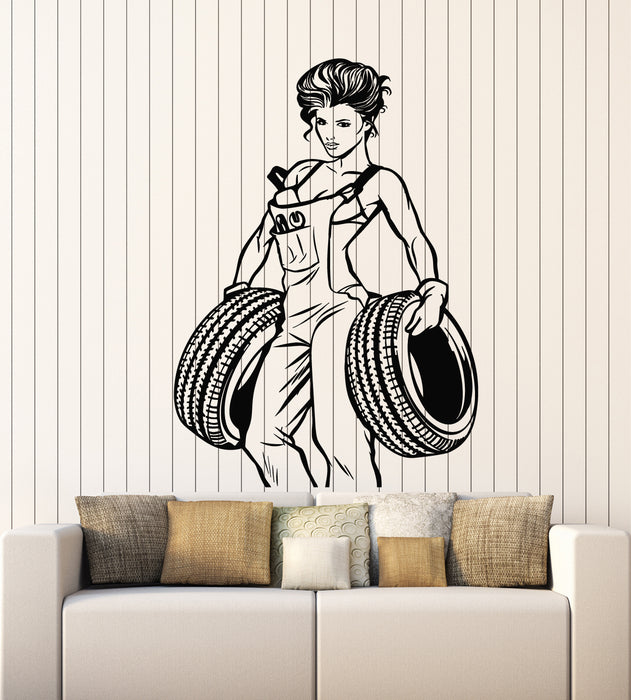 Vinyl Wall Decal Sexy Girl Decor For Garage Auto Repair Wheels Stickers Mural (g2478)