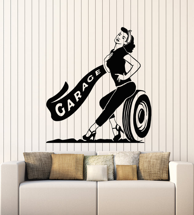 Vinyl Wall Decal Female Lady Queen Garage Decor Vintage Pin Woman Stickers Mural (g7055)