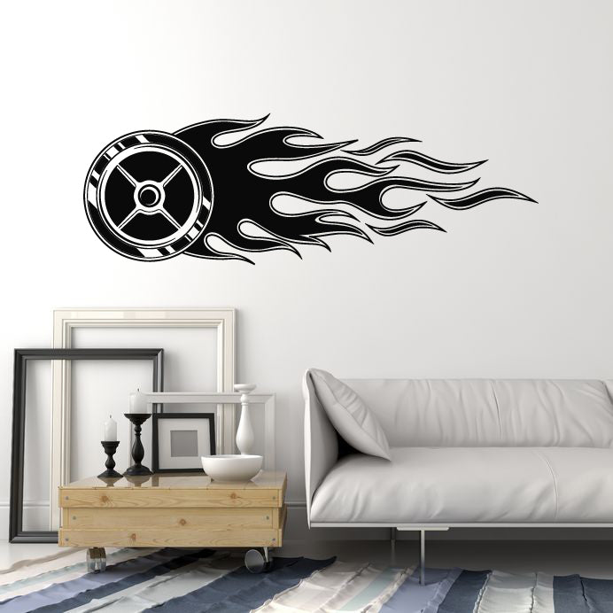 Vinyl Wall Decal Fire Wheel Garage Decor Auto Car Service Stickers Mural (g4956)
