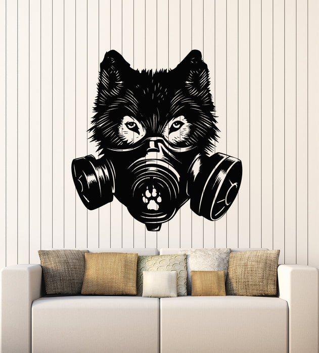 Vinyl Wall Decal Realistic Wolf Head Wearing Gas Mask Stickers Mural (g8000)