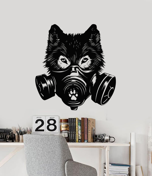 Vinyl Wall Decal Realistic Wolf Head Wearing Gas Mask Stickers Mural (g8000)