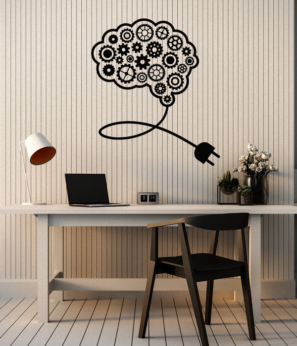 Vinyl Wall Decal Gears Brain Smart Office Idea Teamwork Stickers Mural (g1778)