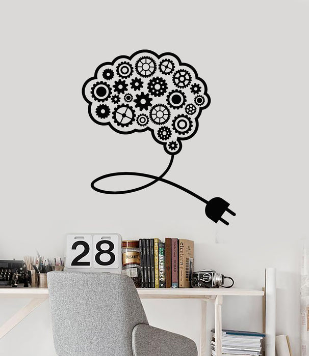 Vinyl Wall Decal Gears Brain Smart Office Idea Teamwork Stickers Mural (g1778)