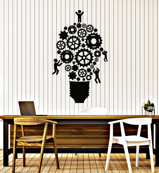 Vinyl Wall Decal Lightbulb Idea Lamp Bulb Gears Team Work Office Stickers Mural (g2941)
