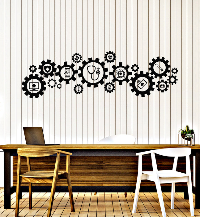 Vinyl Wall Decal Health Care Medical Center Clinic Gears Stickers Mural (g7870)