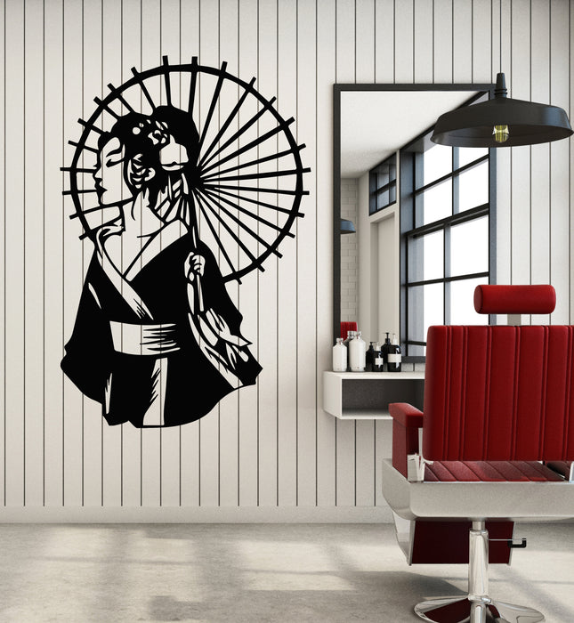 Vinyl Wall Decal Beauty Geisha With Umbrella Kimono Asian Decor Stickers Mural (g2749)