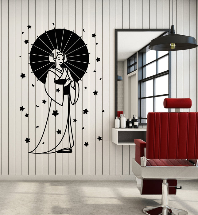 Autocollant mural en vinyle représentant une femme japonaise Geisha avec un parapluie (g3609)