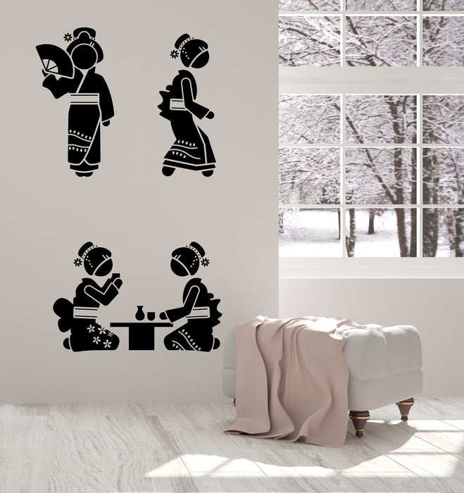 Geisha Vinyl Wall Decal Japanese Motifs Girls Silhouette Decor for Girls Room Beauty Salons Stickers Mural (k031)