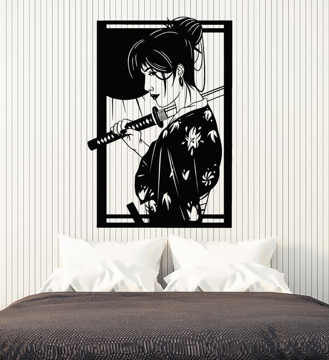 Vinyl Wall Decal Oriental Decor Geisha Japanese Girl With Katana Stickers Mural (g5702)