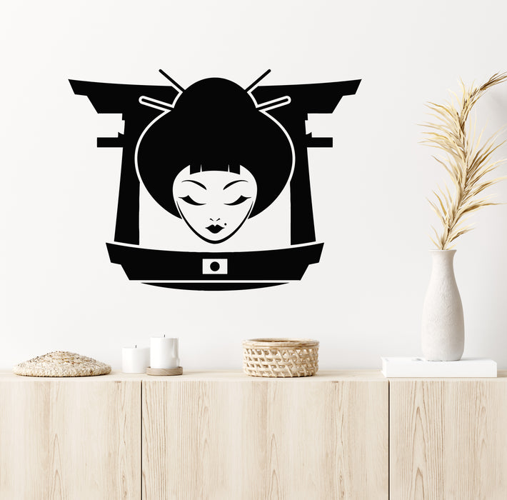 Vinyl Wall Decal Japanese Gate Geisha Doll Asian Style Interior Stickers Mural (g6015)