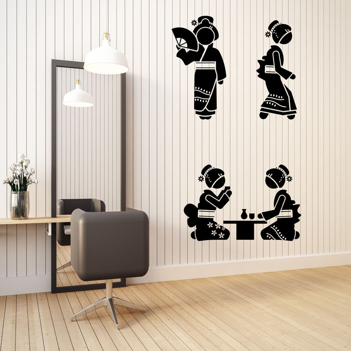 Geisha Vinyl Wall Decal Japanese Motifs Girls Silhouette Decor for Girls Room Beauty Salons Stickers Mural (k031)
