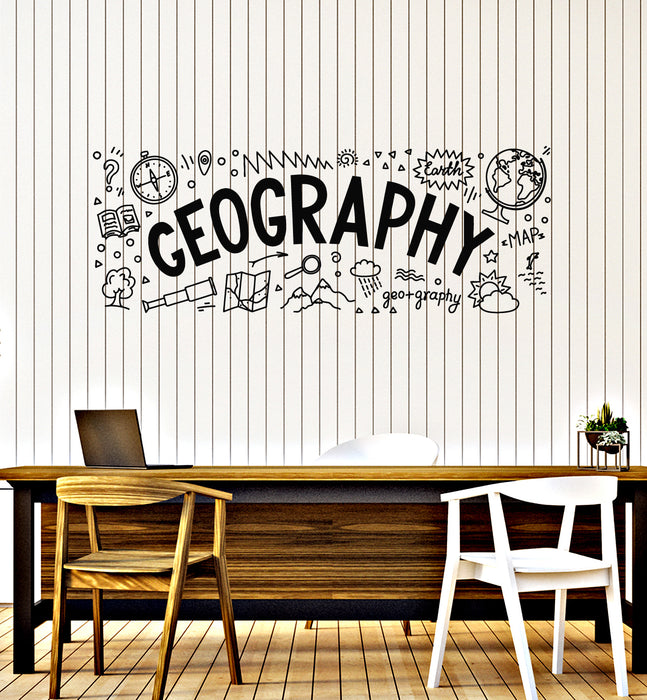Sticker For Geography Vinyl Wall Decal Geography Words School Classroom Earth Compass Sticke ...