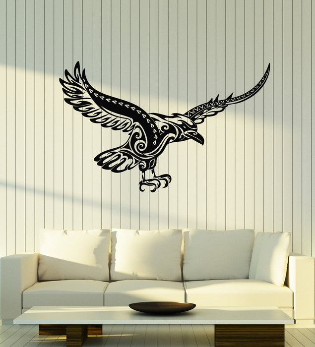 Vinyl Wall Decal Raven Geometric Black Crow Bird Wings Stickers Mural (g2170)