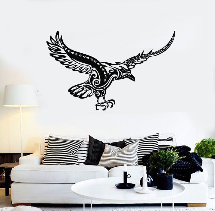 Vinyl Wall Decal Raven Geometric Black Crow Bird Wings Stickers Mural (g2170)