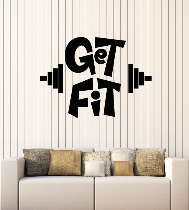 Vinyl Wall Decal Get Fit Dumbbell Gym Fitness Bodybuilding Stickers Mural (g6363)