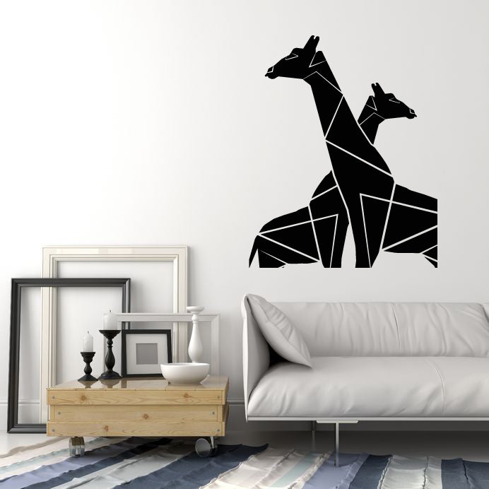 Vinyl Wall Decal Geometric Couple Giraffes African Wild Animals Stickers Mural (g2806)