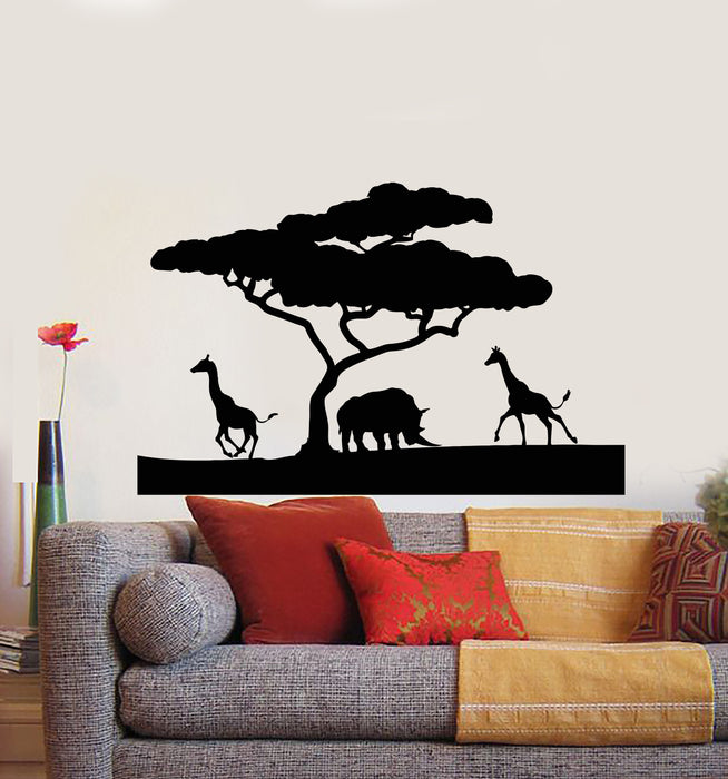 Vinyl Wall Decal Giraffe Rhino African Animals Safari Tree Nature Stickers Mural (g667)